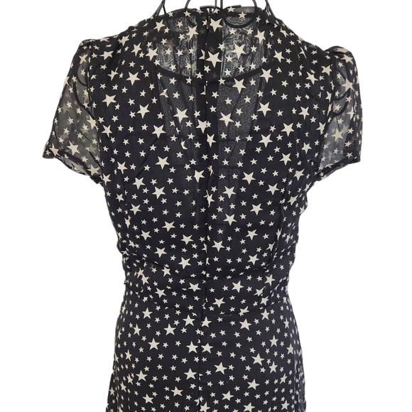 Unita Starry print witchy-core  deep V black flowy lined maxi dress - Picture 6 of 7